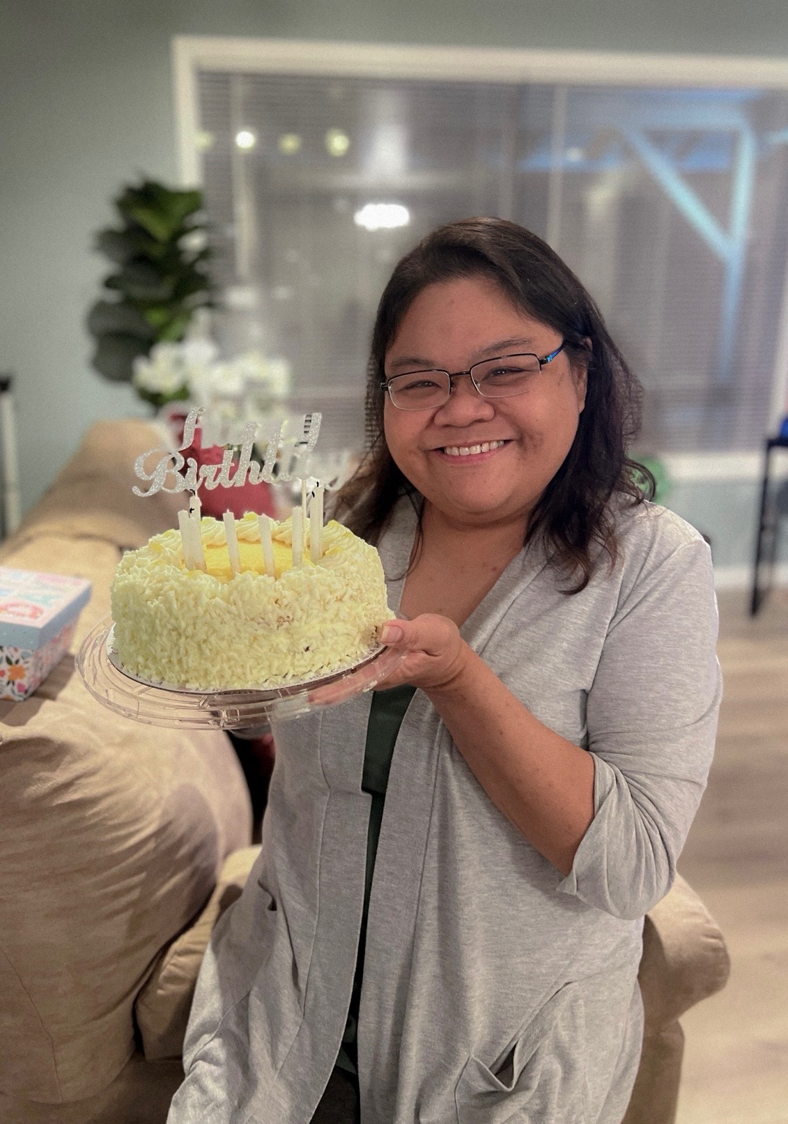 Lorraine with birthday cake
